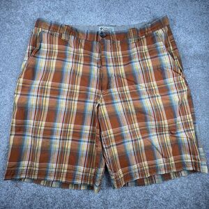 Columbia Shorts 36 Mens Orange Indian Madras Plaid Chino Flat Front Modern Fit